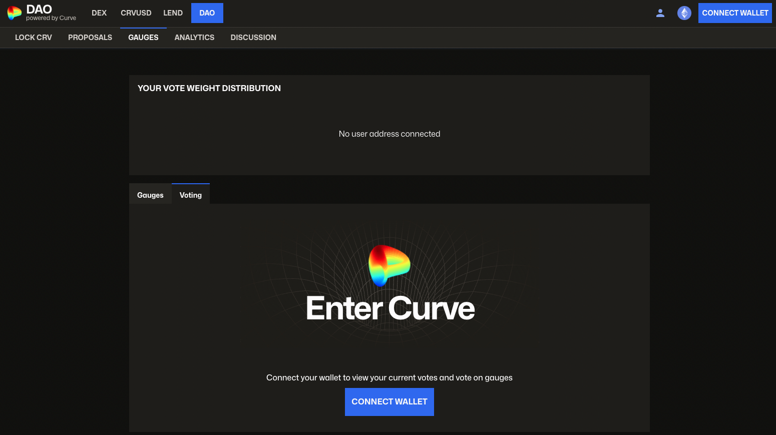 Step 1: Navigate to DAO Gauges Voting page and connect wallet