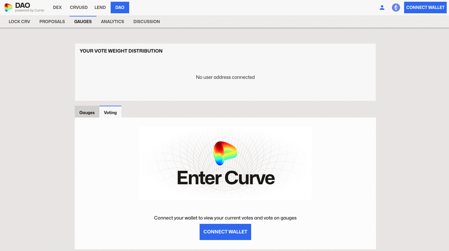 Step 1: Navigate to DAO Gauges Voting page and connect wallet